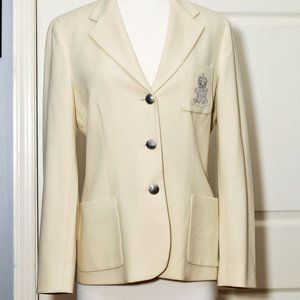 "LAUREN RALPH LAUREN CREAM 100% WOOL BLAZER"